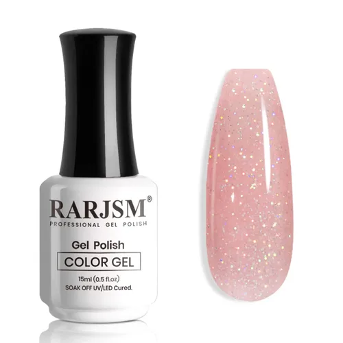 Vista 18 de RARJSM Esmalte de uñas en gel color albaricoque, dorado con brillantina, neutro, transparente, color nude, esmalte de gel para remojar para remojar