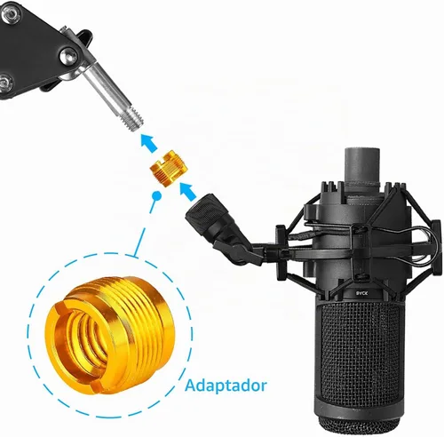 Vista 3 de 2 adaptadores de color dorado para micrófono HyperX QuadCast, Blue Yeti, Rode, Razer, Shure y la mayoría de micrófonos USB, montaje de choque