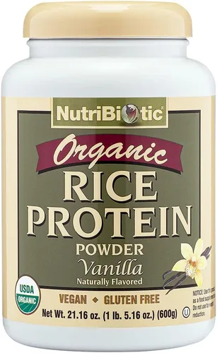 Vista 9 de NutriBiotic Chocolate con proteína de arroz orgánico certificado, 22.9 onzas, proteína vegana baja en carbohidratos en polvo, crudo, certificado