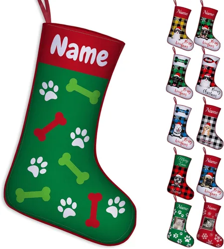 Vista 23 de Calcetines de Navidad personalizados para perros y gatos, 42 patrones de perros y mascotas, calcetines de Navidad personalizados con nombres, adorno