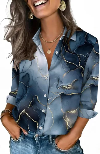 Vista 23 de Zeagoo Camisas con botones para mujer, manga 3/4, cuello en V, blusas con cuello en V, trajes casuales de negocios