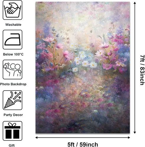 Vista 2 de Avezano Telón de fondo de pintura al óleo de flores silvestres acuarela margarita floral para fotografía retro flor bokeh recién nacido, baby