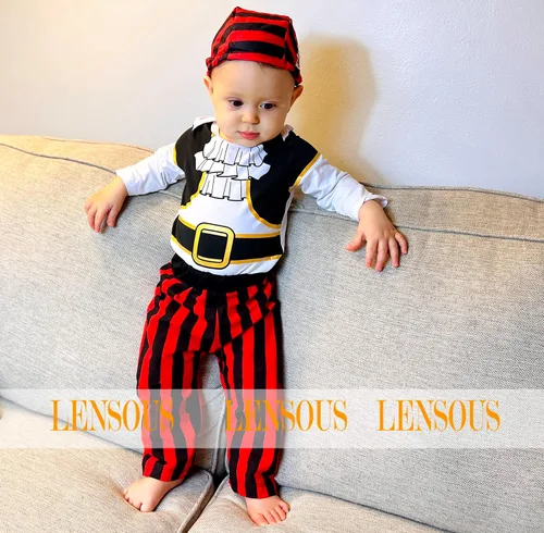 Vista 5 de LENSOUS Conjunto de pantalones de pirata para bebés y niñas con sombrero