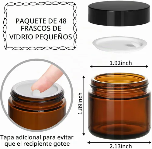 Vista 2 de KEYWING Tarros de vidrio pequeños de 2 onzas con tapas negras, paquete de 48 frascos cosméticos de vidrio ámbar, recipiente redondo vacío de muestra