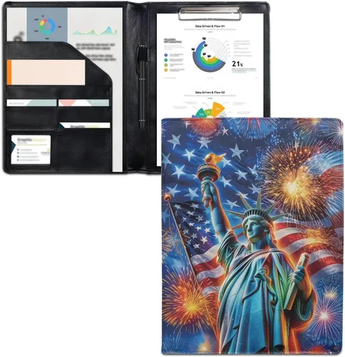 Vista 21 de Dreaweet Carpeta de cuero personalizable para mujeres y hombres, añade tu nombre/logo/imagen a la carpeta de portafolio para documentos