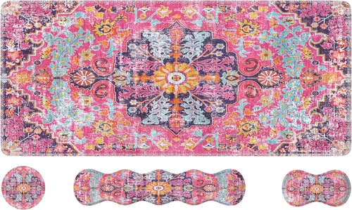Vista 8 de Juego de almohadillas iLeadon, gran alfombrilla de mouse para juegos + reposamuñecas para teclado + alfombrilla de mouse con soporte de muñeca +