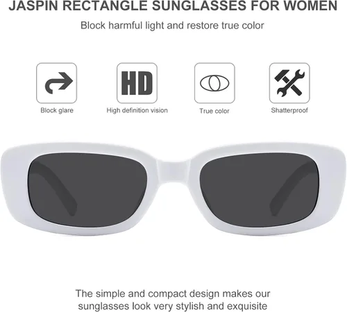 Vista 5 de JASPIN Lentes de sol rectangulares para mujeres y hombres, modernos Y2K retro de los años 90, protección UV400, marco cuadrado fresco