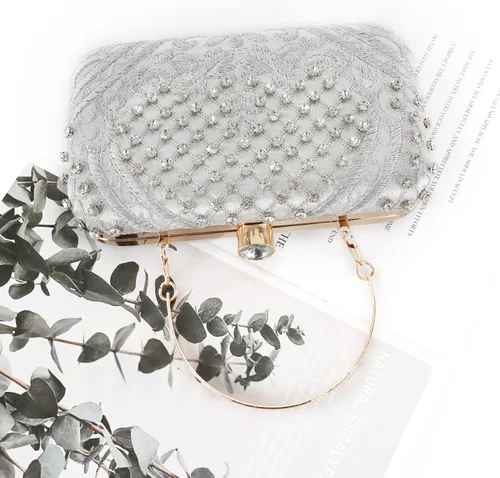 Vista 7 de DA BODAN - Bolso de noche para mujer, estilo vintage, con cuentas y lentejuelas y perlas, bolso de hombro para boda, novia, fiesta de graduación