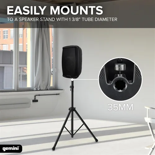 Vista 7 de Gemini Altavoz PA Bluetooth de 8" 500W con enlace TWS, USB/SD/FM, entradas XLR/RCA/AUX, canales de micrófono y guitarra, altavoz DJ compacto