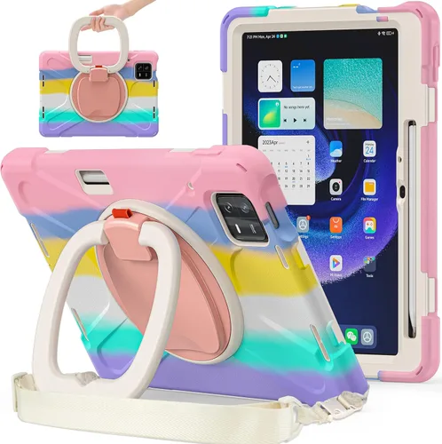 Vista 16 de Funda para Xiaomi Mi Pad 6/Mi Pad 6 Pro, funda resistente a prueba de golpes de 11 pulgadas, soporte giratorio 360, correa de mano, correa de rosado