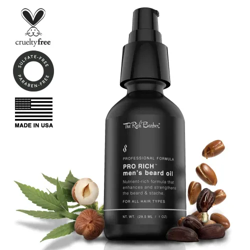 Vista 7 de The Rich Barber Pro Rich - Aceite de barba para hombre, 1 onza, suaviza la barba y promueve el crecimiento espeso con aceite de ricino, aceite