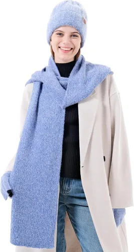 Vista 6 de Conjunto de bufanda de cuello largo para mujer con gorro de punto cálido para invierno con gorro de calavera con forro polar, regalos para mujeres