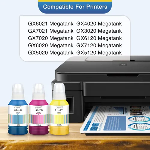 Vista 2 de GI-26 - Juego de botellas de tinta compatible con Canon GI-26, color para Canon GI26 GI, 26 botellas de recambio de tinta, compatible con impresora