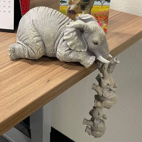 Vista 3 de Juego de 3 figuras de elefante para niñera, elefantes colgantes, decoración de repisa, escultura de estatua de Elefante, figuras de resina