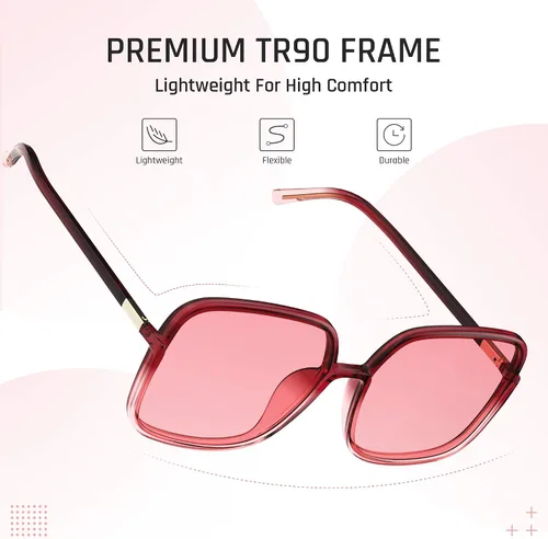 Vista 4 de TOREGE Gafas de sol para mujer, gafas de sol cuadradas de gran tamaño, gafas de sol polarizadas de moda para mujer TR-C8