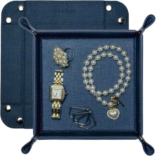 Vista 49 de UnionBasic Bandeja pequeña de valet, bandeja de joyería para anillos, relojes, aretes, organizador de entrada para monedas y llaves, soporte