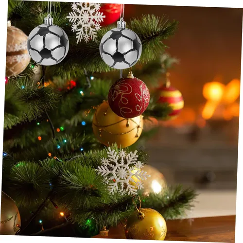 Vista 6 de Toyvian 6 adornos de bola de fútbol de Navidad, decoraciones de bolas de árbol de Navidad para pelota de fútbol, temática deportiva, decoraciones
