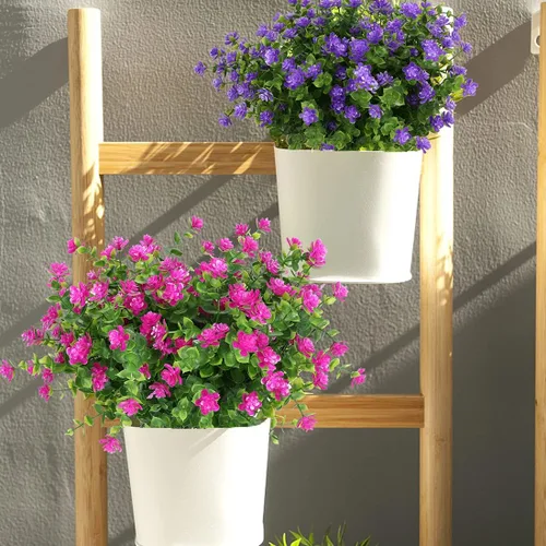 Vista 5 de 8 paquetes de flores artificiales, arbustos de boj falsos, resistentes a los rayos UV, no se decolora, vegetación sintética, loto de plástico Fucsia