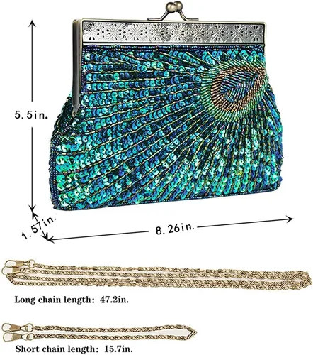 Vista 4 de LIFEWISH Bolso de noche único con lentejuelas de lujo para mujer, para boda, novia, fiesta, graduación, bolso de mano (azul pavo real)