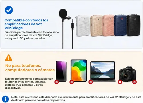 Vista 2 de WinBridge - Micrófono de solapa con clip para amplificador de voz