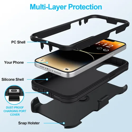 Vista 7 de Funda con Clip para Cinturón Compatible con iPhone 14 Plus Defender Case con Soporte Giratorio de 360° - Protección de Servicio Pesado Anti-Caídas A