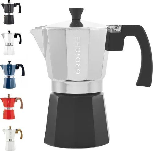 Vista 42 de GROSCHE Milano - Cafetera Moka para estufa, olla de expreso para 3 tazas de café, 5 oz, color negro - Cafetera cubana para estufa, cafetera Moka