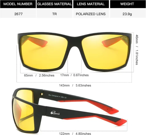 Vista 2 de Bevi - Gafas de sol deportivas polarizadas con montura TR90 irrompible y protección UV 400 para hombres y mujeres, ciclismo, correr, conducir, golf