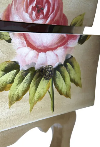 Vista 4 de Nearly Natural Mesita de noche antigua con mesita de noche de arte floral, beige/rosa/dorado, 23 x 14.5 x 34.5 pulgadas