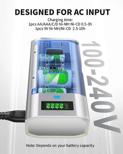 Vista 3 de EBL 906 cargador inteligente para baterías recargables AA AAA C D 9V con 4 baterías recargables 5000mAh C