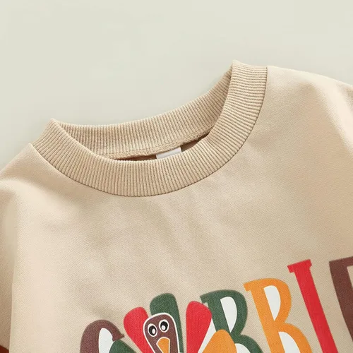 Vista 3 de Lamuusaa Traje de Acción de Gracias para bebé recién nacido, sudadera con bloques de color, ropa de otoño