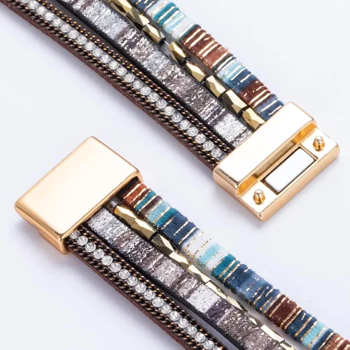 Vista 293 de FANCY SHINY - Pulsera de cuero estilo bohemio, pulsera de cuentas de cristal con cierre magnético, regalos de joyería para mujer