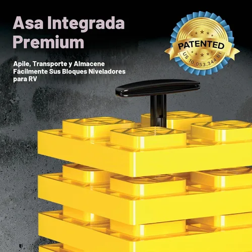Vista 4 de Bloque de nivelación de la marca Camco FasTen con manija en T, empaque de 10 unidades, Amarillo