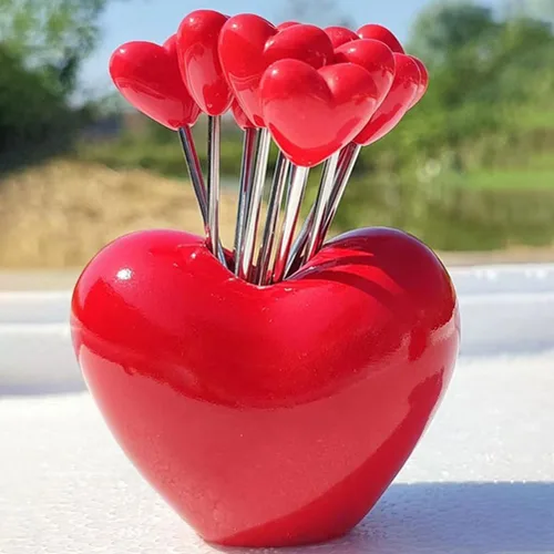 Vista 8 de 1 juego de tenedores de cóctel en forma de corazón tenedores de frutas palo decorativo palillo de alimentos con soporte para fiesta en el hogar