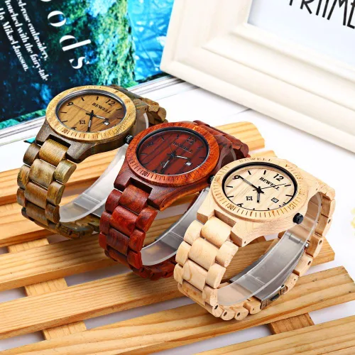 Vista 6 de BEWELL W086B Mens Wooden Watch Analog Quartz Lightweight Handmade Wood Wrist Watch