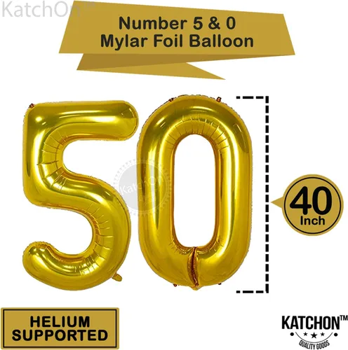 Vista 4 de Kit dorado de decoración de cumpleaños número 50 – grande, paquete de 26 Cartel de cumpleaños 50 negro y dorado con globos de estrella de Mylar