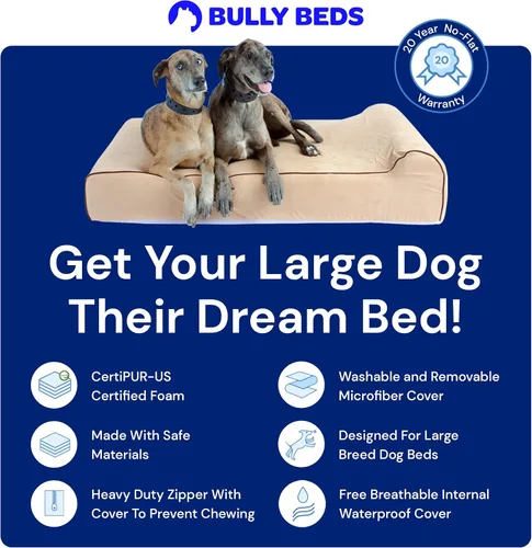 Vista 3 de Bully Beds Cama ortopédica para perros – Cama de espuma viscoelástica para perros artríticos y ancianos – Cama para perros lavable a máquina
