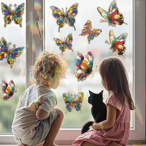 Vista 2 de 20 piezas de calcomanías para ventanas contra golpes de pájaros, calcomanías anticolisión para ventanas, calcomanías de ventana con reflejos de arco
