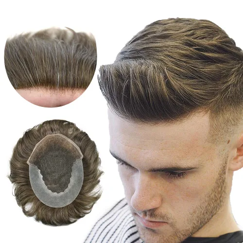 Vista 77 de Mens Toupee Natural Hairline Swiss Lace Toupee Remy Human Hair Piece For Men Bleached Knots Mens Hair Replacement System Toupee 6X8#1 Jet Black 100%