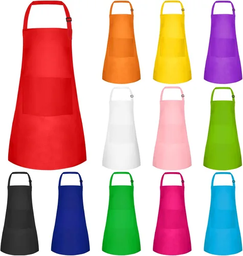 Vista 12 de MEEZY Juego de 3 delantales para niños con bolsillos, delantal ajustable para pintar, delantal de arte para niños, delantales de chef para niños