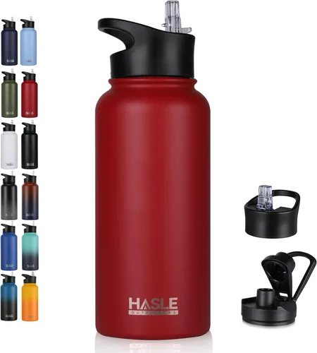 Vista 27 de HASLE OUTFITTERS Botella de agua aislada de 22 onzas, botella de agua de acero inoxidable de doble pared de boca ancha con tapa de popote y tapa