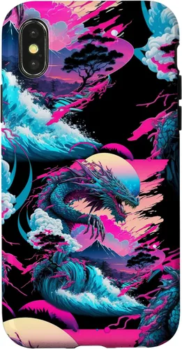 Vista 5 de Dragon Vaporwave Abstract Landscape Moon Tree Waterfall Case for iPhone 17