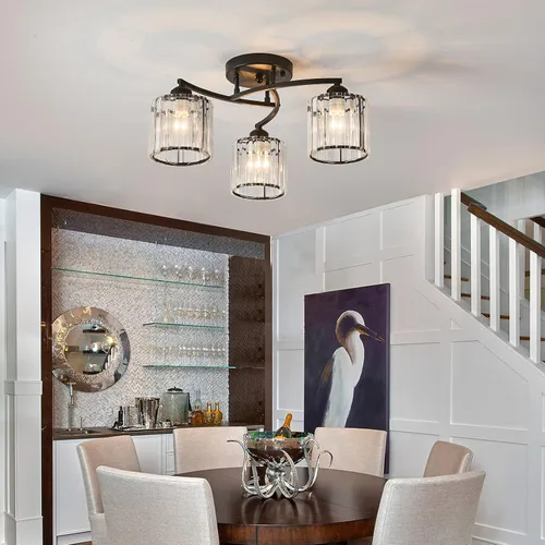 Vista 5 de Candelabro de cristal negro, lámpara de techo de 3 luces, accesorio de iluminación moderno para sala de estar, comedor, dormitorio