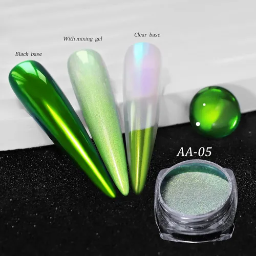 Vista 4 de Polvo de uñas holográfico cromado brillante con diamantes, polvo metálico con purpurina reflectante efecto galaxia mágica para arte de uñas