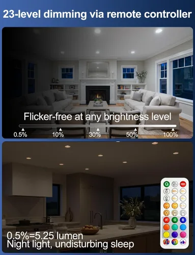 Vista 4 de HEKEE Luces LED empotrables empotradas, cambio de color, 4 pulgadas, luces de techo empotradas (paquete de 6)