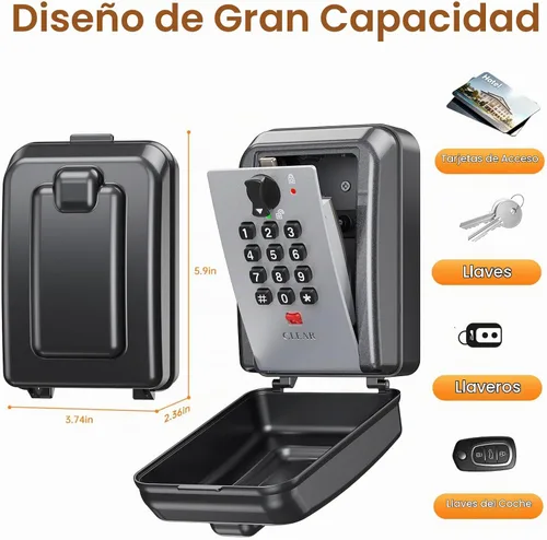 Vista 2 de Caja de Seguridad para Llaves, Combinación Personalizable de 12 Dígitos, Caja de Seguridad para Llaves con Código Restablecible, Gran Capacidad