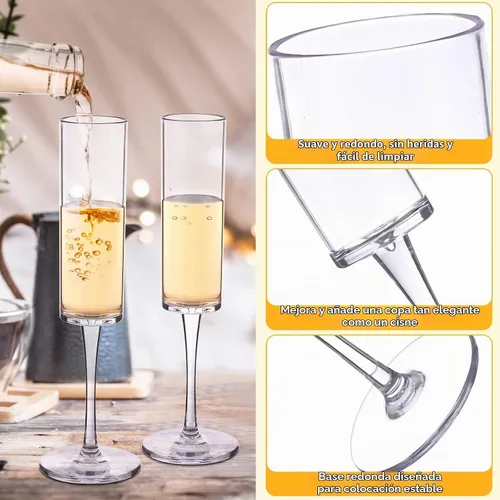 Vista 4 de Gerrii Copas de champán de plástico irrompibles de 6 onzas, copas de champán reutilizables para brindis de vino, copas de cóctel desechables