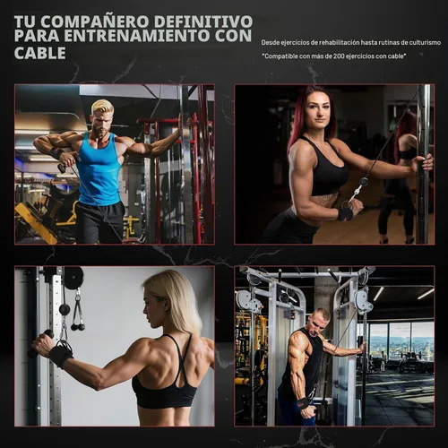 Vista 5 de Correas de muñeca para máquinas de cable, muñequeras para hombres y mujeres, correas acolchadas de neopreno para equipos de entrenamiento de fuerza