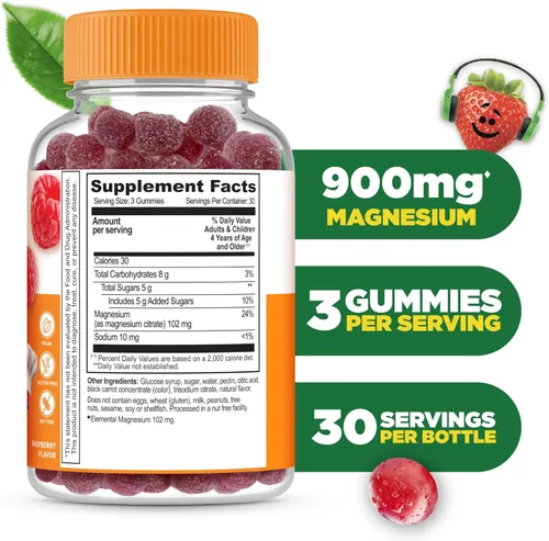 Vista 2 de Lifeable Gomitas de magnesio para niños 900 mg de citrato de magnesio Suplemento de magnesio para niños de gran sabor Apoyo muscular sin