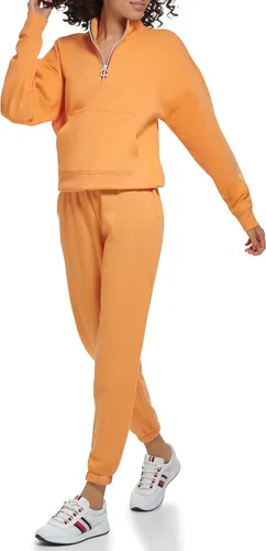 Vista 4 de Tommy Hilfiger Pantalón deportivo con cintura elástica y puños para mujer, con bolsillos inclinados, rayas globales en la cintura