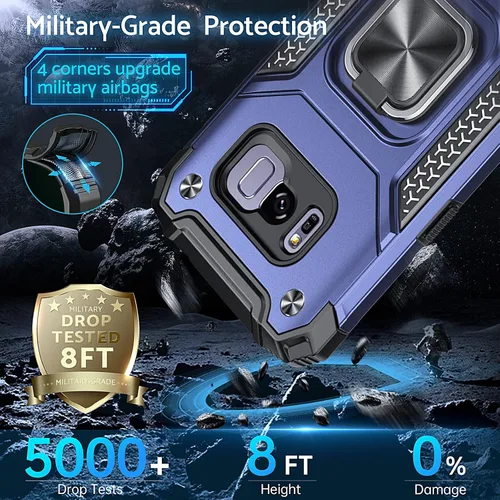 Vista 6 de DASFOND Diseñada para funda Galaxy S8 con soporte, anillo metálico giratorio mejorado de 360°, soporte kickstand de grado militar, resistente a